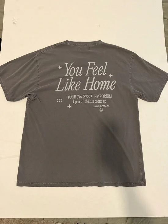 Lonely Ghost You Feel Like Home Boxy Tee 2X Gray Acid Wash Graphic - Picture 3 of 3
